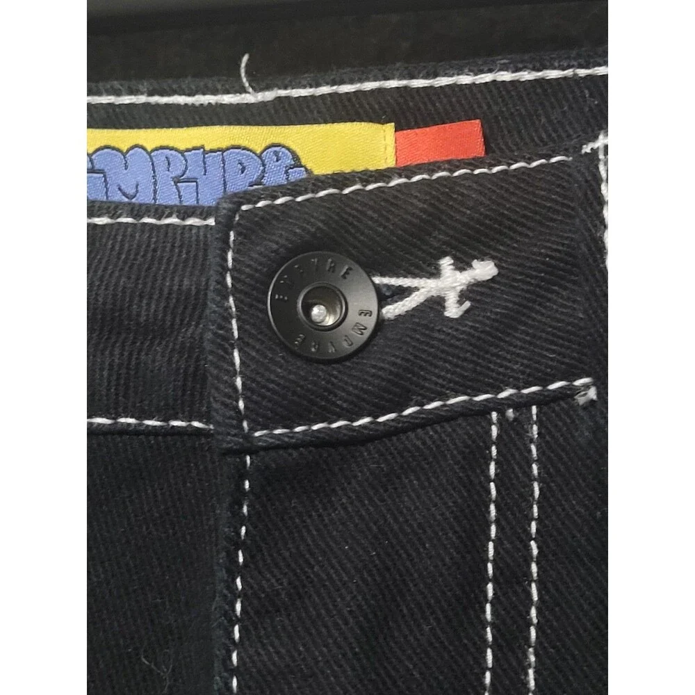 Empyre size 30 denim jeans black zip pockets tapered baggy
